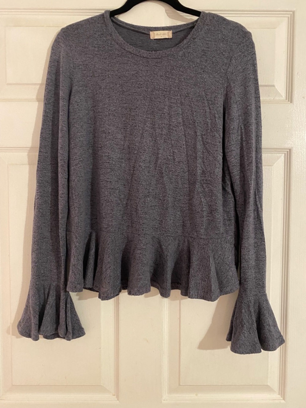 Altar'd State Grey Ruffle-Hem Pullover Sweatshirt